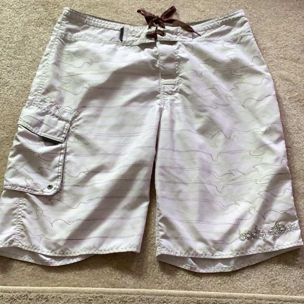 Body Glove board shorts beige & green draw string Velcro size 34” waist🌴🏝️🌴🏝️